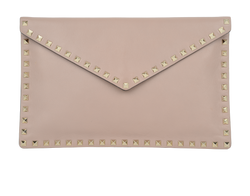 Rockstud Clutch, Leather, Taupe, PDRP56, 3*